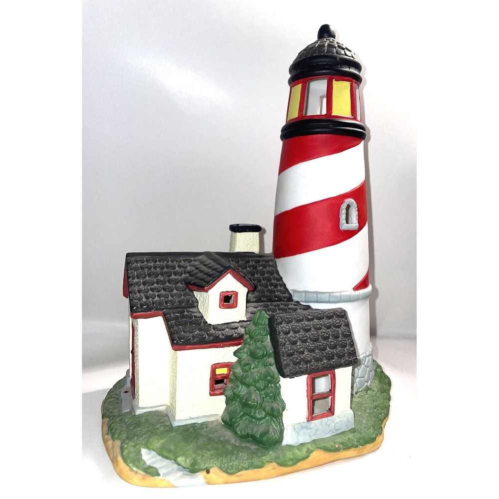Lighthouse with an attach big house Red and White Beach Stands 10.5 inches tall